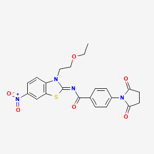 molecular formula C22H20N4O6S B14036506 4-(2,5-dioxopyrrolidin-1-yl)-N-[3-(2-ethoxyethyl)-6-nitro-1,3-benzothiazol-2-ylidene]benzamide CAS No. 6272-85-1