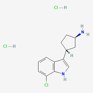 molecular formula C13H17Cl3N2 B14036704 (1R,3R)-3-(7-Chloro-1H-indol-3-YL)cyclopentanamine 2hcl 