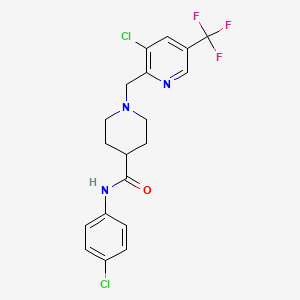 molecular formula C19H18Cl2F3N3O B1403700 1-(3-氯-5-三氟甲基-吡啶-2-基甲基)-哌啶-4-羧酸(4-氯苯基)酰胺 CAS No. 1311278-10-0