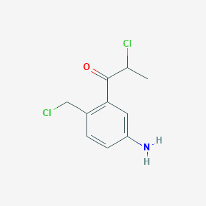 molecular formula C10H11Cl2NO B14037320 1-(5-Amino-2-(chloromethyl)phenyl)-2-chloropropan-1-one 