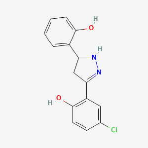 molecular formula C15H13ClN2O2 B14037377 4-Chloro-2-(5-(2-hydroxyphenyl)-4,5-dihydro-1H-pyrazol-3-yl)phenol 