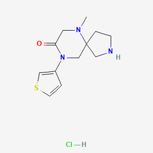 molecular formula C12H18ClN3OS B14037598 6-Methyl-9-(thiophen-3-yl)-2,6,9-triazaspiro[4.5]decan-8-one hydrochloride 