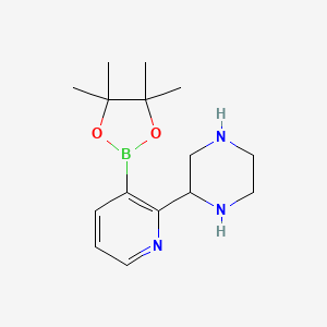 molecular formula C15H24BN3O2 B14037689 2-(3-(4,4,5,5-Tetramethyl-1,3,2-dioxaborolan-2-yl)pyridin-2-yl)piperazine 