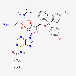 molecular formula C48H54N7O8P B14037697 N-[9-[(2R,3R,4R,5R)-5-[[bis(4-methoxyphenyl)-phenylmethoxy]methyl]-4-[2-cyanoethoxy-[di(propan-2-yl)amino]phosphanyl]oxy-3-hydroxy-3-methyloxolan-2-yl]purin-6-yl]benzamide 