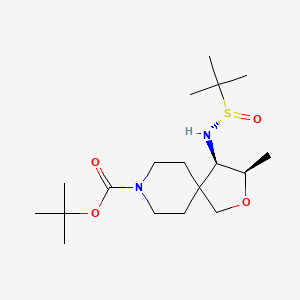 molecular formula C18H34N2O4S B14037705 (3R,4R)-tert-butyl 4-((S)-1,1-dimethylethylsulfinamido)-3-methyl-2-oxa-8-azaspiro[4.5]decane-8-carboxylate 