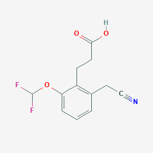 molecular formula C12H11F2NO3 B14037724 2-(2-Carboxyethyl)-3-(difluoromethoxy)phenylacetonitrile 