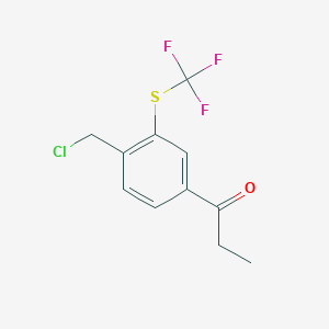 molecular formula C11H10ClF3OS B14037869 1-(4-(Chloromethyl)-3-(trifluoromethylthio)phenyl)propan-1-one 