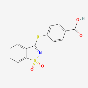 molecular formula C14H9NO4S2 B14038292 4-[(1,1-dioxo-1,2-benzothiazol-3-yl)sulfanyl]benzoic acid 