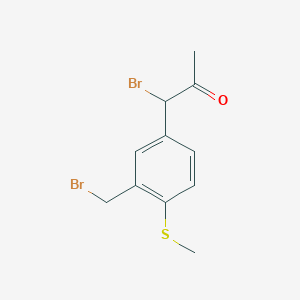 molecular formula C11H12Br2OS B14038300 1-Bromo-1-(3-(bromomethyl)-4-(methylthio)phenyl)propan-2-one 