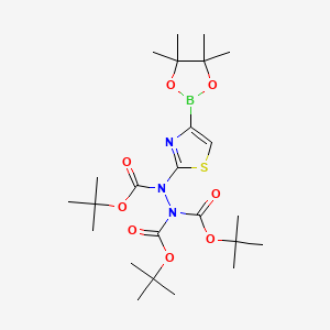 molecular formula C24H40BN3O8S B14038408 tri-tert-Butyl 2-(4-(4,4,5,5-tetramethyl-1,3,2-dioxaborolan-2-yl)thiazol-2-yl)hydrazine-1,1,2-tricarboxylate 