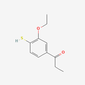 molecular formula C11H14O2S B14038838 1-(3-Ethoxy-4-mercaptophenyl)propan-1-one 