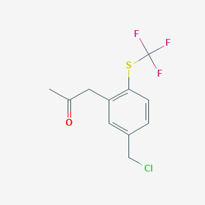 molecular formula C11H10ClF3OS B14039233 1-(5-(Chloromethyl)-2-(trifluoromethylthio)phenyl)propan-2-one 