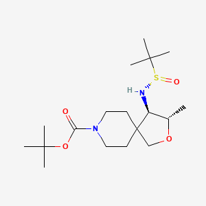 molecular formula C18H34N2O4S B14039279 (3S,4R)-tert-butyl 4-((S)-1,1-dimethylethylsulfinamido)-3-methyl-2-oxa-8-azaspiro[4.5]decane-8-carboxylate 