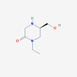 molecular formula C7H14N2O2 B14039363 (R)-1-Ethyl-5-(hydroxymethyl)piperazin-2-one 