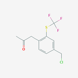 molecular formula C11H10ClF3OS B14039429 1-(4-(Chloromethyl)-2-(trifluoromethylthio)phenyl)propan-2-one 