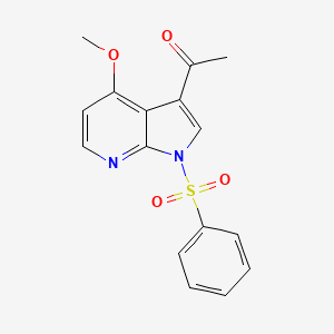 molecular formula C16H14N2O4S B14039441 Ethanone, 1-[4-methoxy-1-(phenylsulfonyl)-1H-pyrrolo[2,3-b]pyridin-3-yl]- 