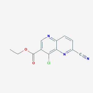 molecular formula C12H8ClN3O2 B14039520 Ethyl 4-chloro-6-cyano-1,5-naphthyridine-3-carboxylate 