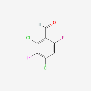 molecular formula C7H2Cl2FIO B14039581 2,4-Dichloro-6-fluoro-3-iodobenzaldehyde 