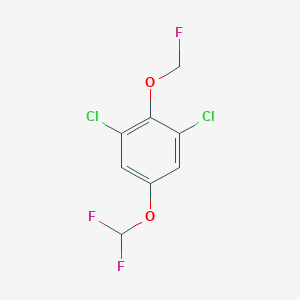 molecular formula C8H5Cl2F3O2 B14039680 1,3-Dichloro-5-difluoromethoxy-2-(fluoromethoxy)benzene CAS No. 1804516-71-9