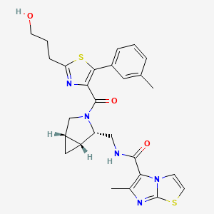 molecular formula C27H29N5O3S2 B14039988 Imidazo[2,1-b]thiazole-5-carboxamide,N-[[(1R,2S,5S)-3-[[2-(3-hydroxypropyl)-5-(3-methylphenyl)-4-thiazolyl]carbonyl]-3-azabicyclo[3.1.0]hex-2-yl]Methyl]-6-Methyl- 