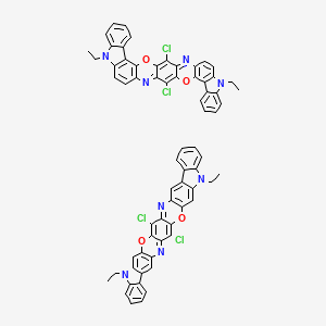 2,20-Dichloro-13,31-diethyl-4,22-dioxa-13,18,31,36-tetrazanonacyclo[19.15.0.03,19.05,17.06,14.07,12.023,35.024,32.025,30]hexatriaconta-1(36),2,5(17),6(14),7,9,11,15,18,20,23(35),24(32),25,27,29,33-hexadecaene;2,20-dichloro-14,32-diethyl-18,36-dioxa-4,14,22,32-tetrazanonacyclo[19.15.0.03,19.05,17.07,15.08,13.023,35.025,33.026,31]hexatriaconta-1,3,5(17),6,8,10,12,15,19,21,23(35),24,26,28,30,33-hexadecaene