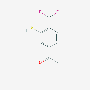 molecular formula C10H10F2OS B14040019 1-(4-(Difluoromethyl)-3-mercaptophenyl)propan-1-one 