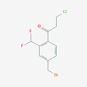 molecular formula C11H10BrClF2O B14040124 1-(4-(Bromomethyl)-2-(difluoromethyl)phenyl)-3-chloropropan-1-one 