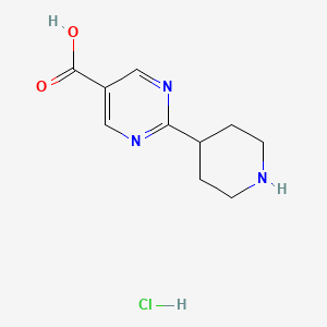 molecular formula C10H14ClN3O2 B1404013 2-(Piperidin-4-YL)pyrimidine-5-carboxylic acid hcl CAS No. 1447607-42-2