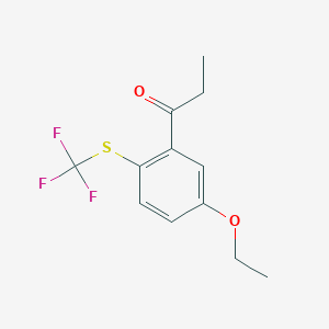 molecular formula C12H13F3O2S B14040312 1-(5-Ethoxy-2-(trifluoromethylthio)phenyl)propan-1-one 