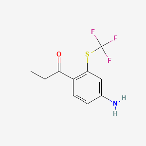 molecular formula C10H10F3NOS B14040426 1-(4-Amino-2-(trifluoromethylthio)phenyl)propan-1-one 