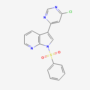 molecular formula C17H11ClN4O2S B14041174 1H-Pyrrolo[2,3-b]pyridine, 3-(6-chloro-4-pyrimidinyl)-1-(phenylsulfonyl)- 