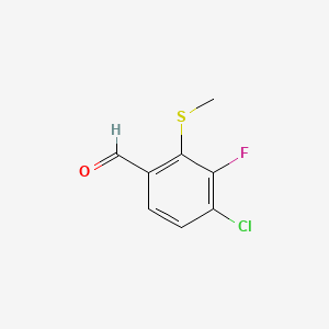 molecular formula C8H6ClFOS B14041586 4-Chloro-3-fluoro-2-(methylthio)benzaldehyde 