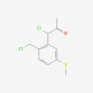 molecular formula C11H12Cl2OS B14041646 1-Chloro-1-(2-(chloromethyl)-5-(methylthio)phenyl)propan-2-one 