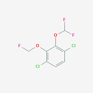 molecular formula C8H5Cl2F3O2 B14041737 1,4-Dichloro-2-difluoromethoxy-3-(fluoromethoxy)benzene 