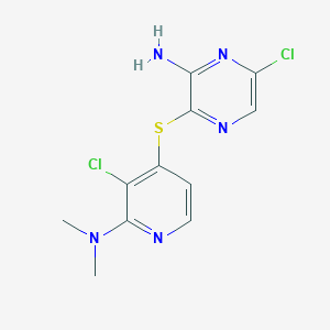 molecular formula C11H11Cl2N5S B14042221 6-Chloro-3-((3-chloro-2-(dimethylamino)pyridin-4-yl)thio)pyrazin-2-amine 