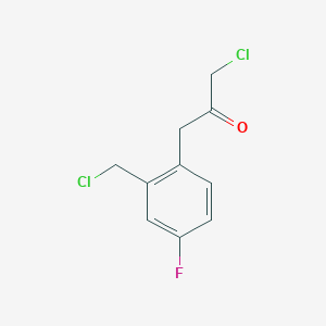 molecular formula C10H9Cl2FO B14042242 1-Chloro-3-(2-(chloromethyl)-4-fluorophenyl)propan-2-one 