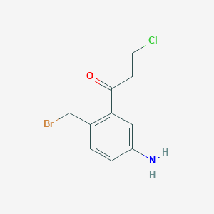 molecular formula C10H11BrClNO B14042273 1-(5-Amino-2-(bromomethyl)phenyl)-3-chloropropan-1-one 