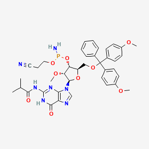 molecular formula C39H44N7O9P B14042435 (2R,3R,4R,5R)-2-((Bis(4-methoxyphenyl)(phenyl)methoxy)methyl)-5-(2-isobutyramido-6-oxo-1,6-dihydro-9H-purin-9-yl)-4-methoxytetrahydrofuran-3-yl (2-cyanoethyl) phosphoramidite 