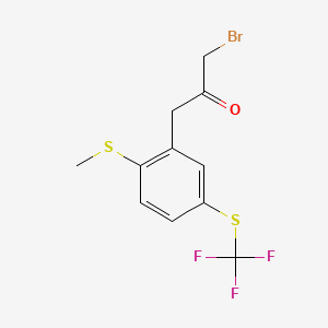 molecular formula C11H10BrF3OS2 B14042453 1-Bromo-3-(2-(methylthio)-5-(trifluoromethylthio)phenyl)propan-2-one 