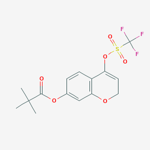 molecular formula C15H15F3O6S B14042768 4-(((Trifluoromethyl)sulfonyl)oxy)-2H-chromen-7-yl pivalate 