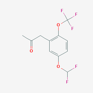 molecular formula C11H9F5O3 B14043016 1-(5-(Difluoromethoxy)-2-(trifluoromethoxy)phenyl)propan-2-one 