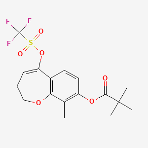 molecular formula C17H19F3O6S B14043056 9-Methyl-5-(((trifluoromethyl)sulfonyl)oxy)-2,3-dihydrobenzo[b]oxepin-8-yl pivalate 