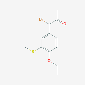 molecular formula C12H15BrO2S B14043134 1-Bromo-1-(4-ethoxy-3-(methylthio)phenyl)propan-2-one 