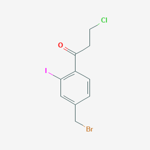 molecular formula C10H9BrClIO B14043661 1-(4-(Bromomethyl)-2-iodophenyl)-3-chloropropan-1-one 