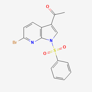 molecular formula C15H11BrN2O3S B14043793 Ethanone, 1-[6-bromo-1-(phenylsulfonyl)-1H-pyrrolo[2,3-B]pyridin-3-YL]- 