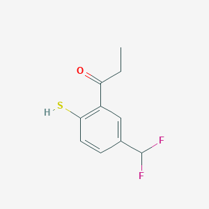 molecular formula C10H10F2OS B14043867 1-(5-(Difluoromethyl)-2-mercaptophenyl)propan-1-one 