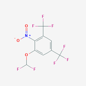 molecular formula C9H3F8NO3 B14043980 1,5-Bis(trifluoromethyl)-3-(difluoromethoxy)-2-nitrobenzene 