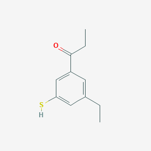 molecular formula C11H14OS B14044032 1-(3-Ethyl-5-mercaptophenyl)propan-1-one 