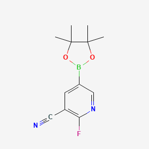 molecular formula C12H14BFN2O2 B14044048 2-Fluoro-5-(4,4,5,5-tetramethyl-1,3,2-dioxaborolan-2-YL)nicotinonitrile 