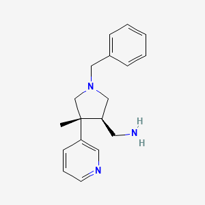 molecular formula C18H23N3 B14044293 ((3R,4R)-1-benzyl-4-Methyl-4-(pyridin-3-yl)pyrrolidin-3-yl)MethanaMine 